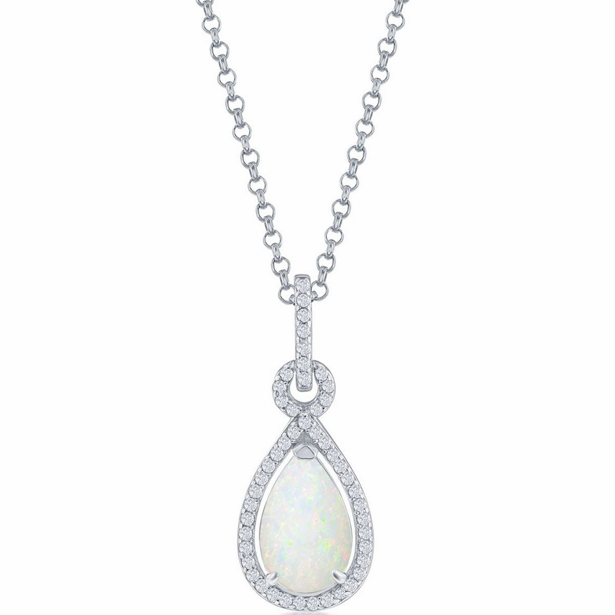 Women's Pendant - Sterling Silver White Opal Pearshaped CZ Border | K-8875