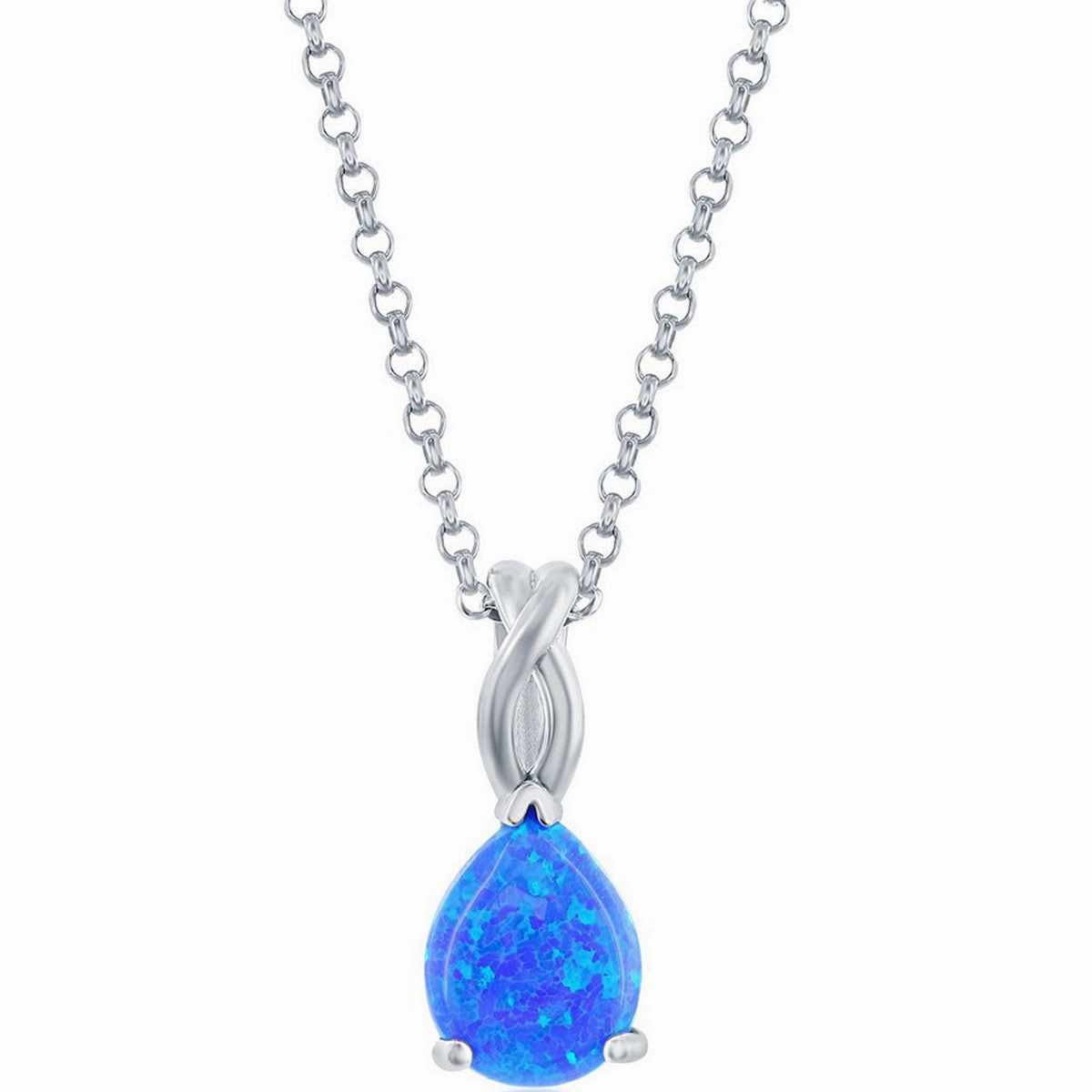 Women's Pendant with Chain - Sterling Silver Pear-Shaped Blue Opal | K-8704