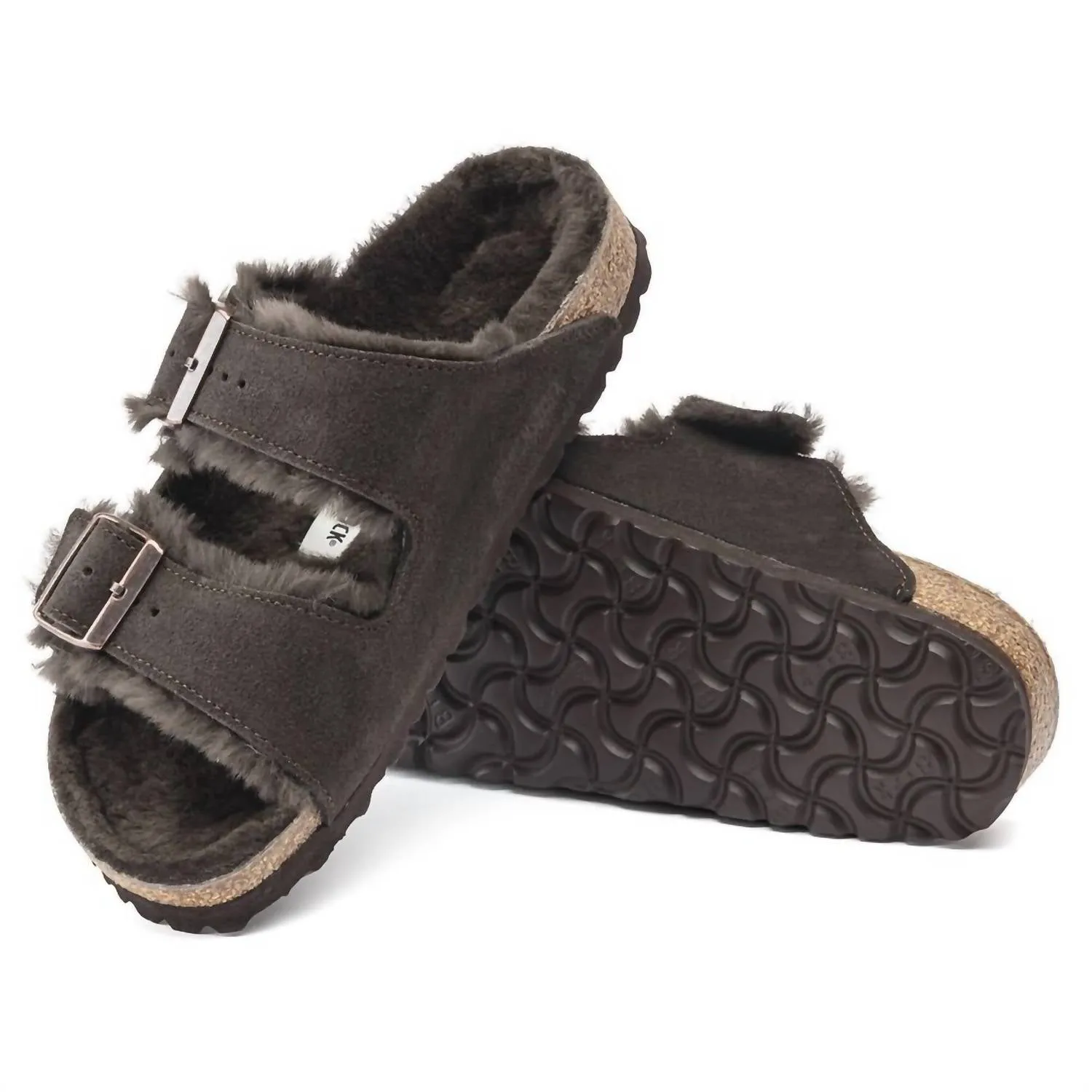 Women's Arizona Shearling Sandals - Narrow In Mocha Suede