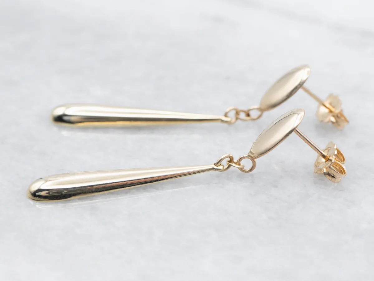 Yellow Gold Teardrop Shaped Drop Earrings with Oval Shaped Stud