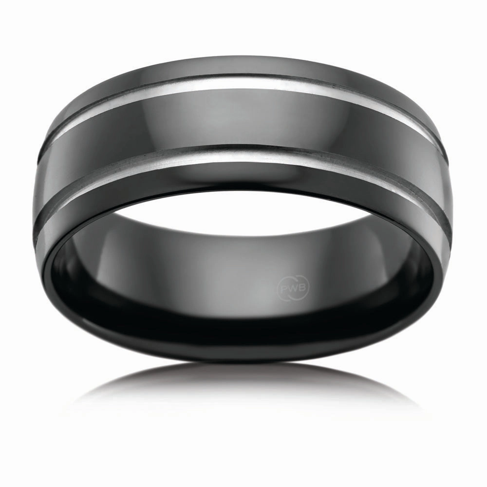 Zirconium 8mm Gents Ring 2 Grooves. Size U.